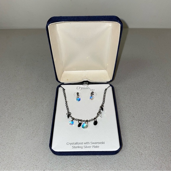 CRYSTALE BY L&J SWAROVSKI Crystallized Sterling Silver Plate Necklace & Earrings - Picture 2 of 6